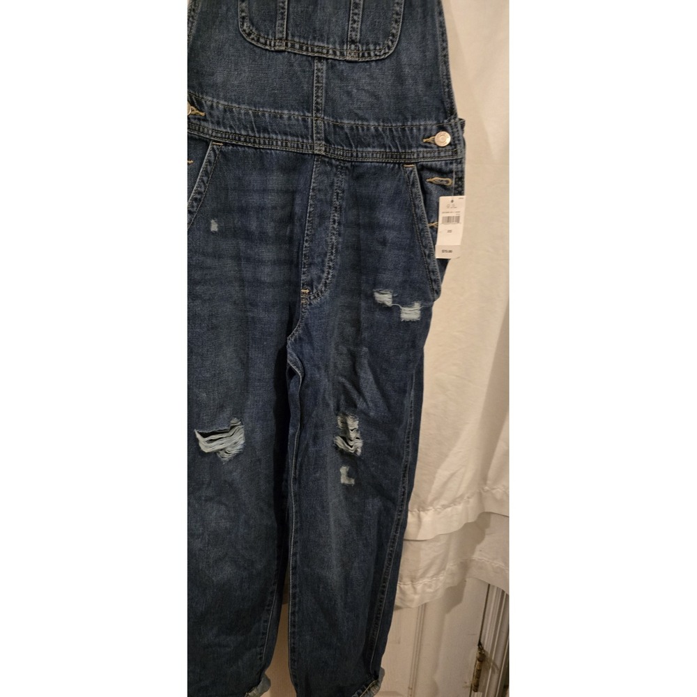 Gap Bib Overalls‎ Womens Size XS Blue Denim Straight Leg Cotton Distressed - Picture 2 of 6